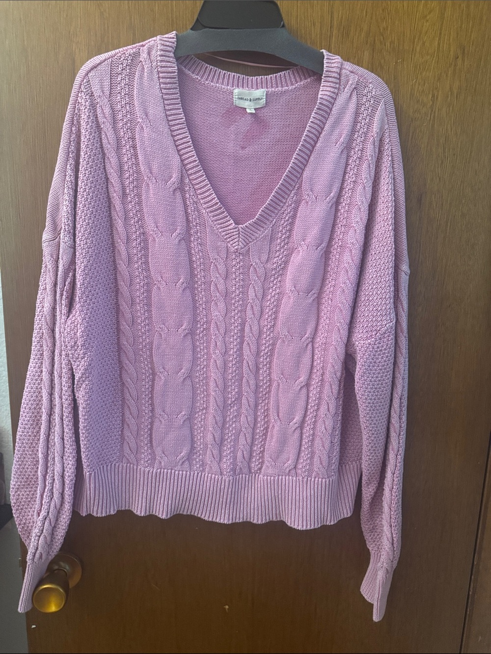 Thread & Supply Dusty Lavender Cable V-Neck Sweater